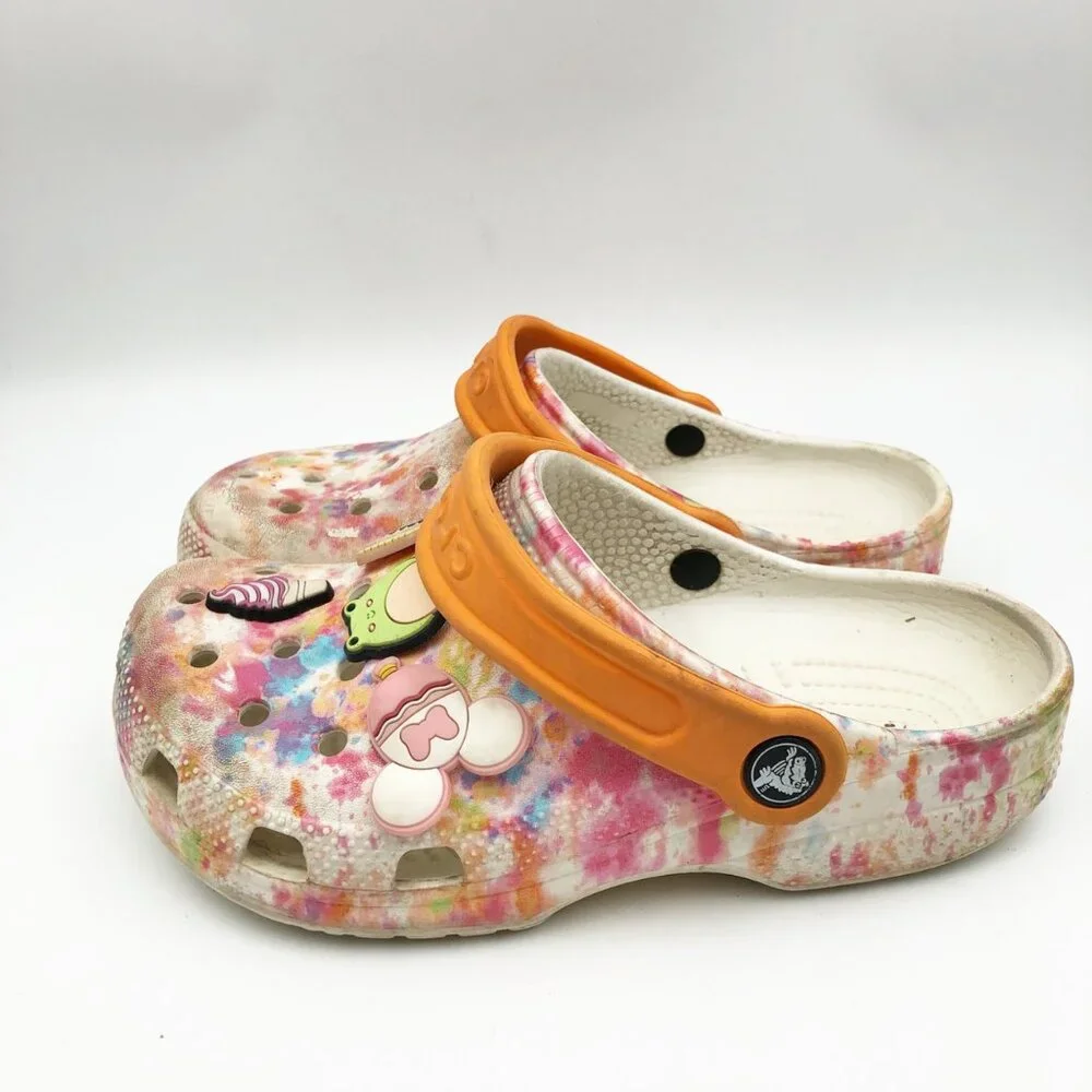 Crocs Orange Pink Sherbet Multicolored Slip On Rubber Clogs Gidgets Kids 2